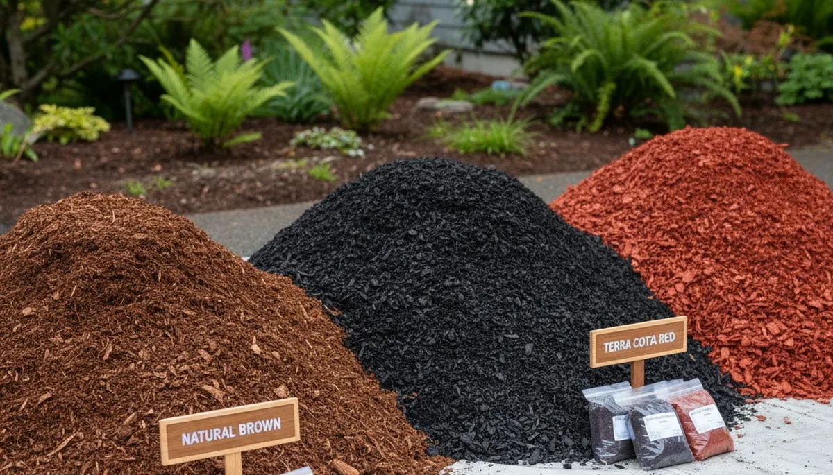 Premium brown, black, and red mulch color selection for Seattle, WA landscape design and installation