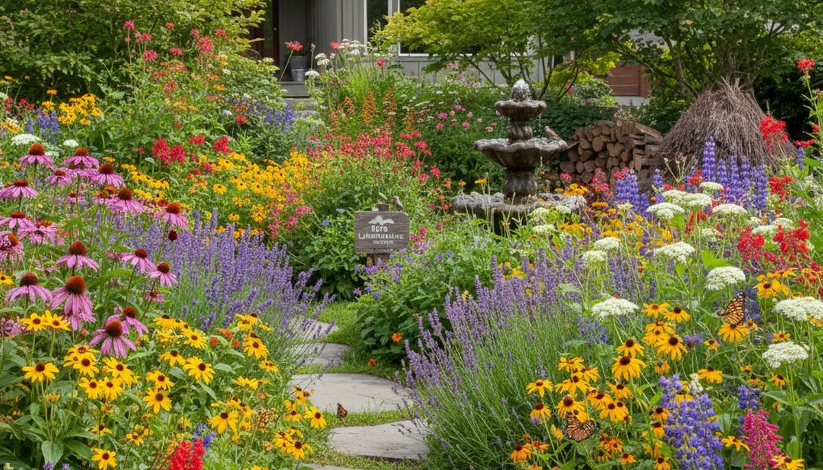 Native pollinator garden with bees and butterflies by organic landscapers in Seattle, WA
