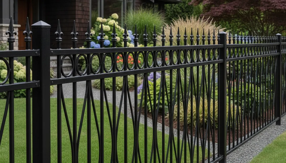 Ornamental black metal fence installation by Chop Chop Landscaping in Seattle, WA